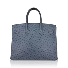 Load image into Gallery viewer, Birkin Vintage 35 Bag Blue Roi Ostrich Palladium Hardware