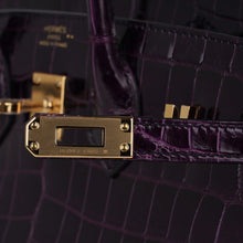 Load image into Gallery viewer, Birkin 25 Bag Aubergine Niloticus Crocodile with Gold Hardware