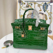 Load image into Gallery viewer, Birkin Emerald Shiny Niloticus Crocodile Gold Hardware