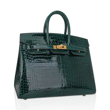 Load image into Gallery viewer, Birkin 25 Bag Sellier Vert Fonce Porosus Crocodile Bag with Gold Hardware