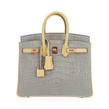 Load image into Gallery viewer, Special Order HSS Birkin 25 Bag Gris Perle &amp; Vanille Matte Alligator with Rose Gold Hardware
