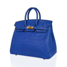 Load image into Gallery viewer, Birkin 25 Bag Blue Zellige Matte Alligator Gold Hardware