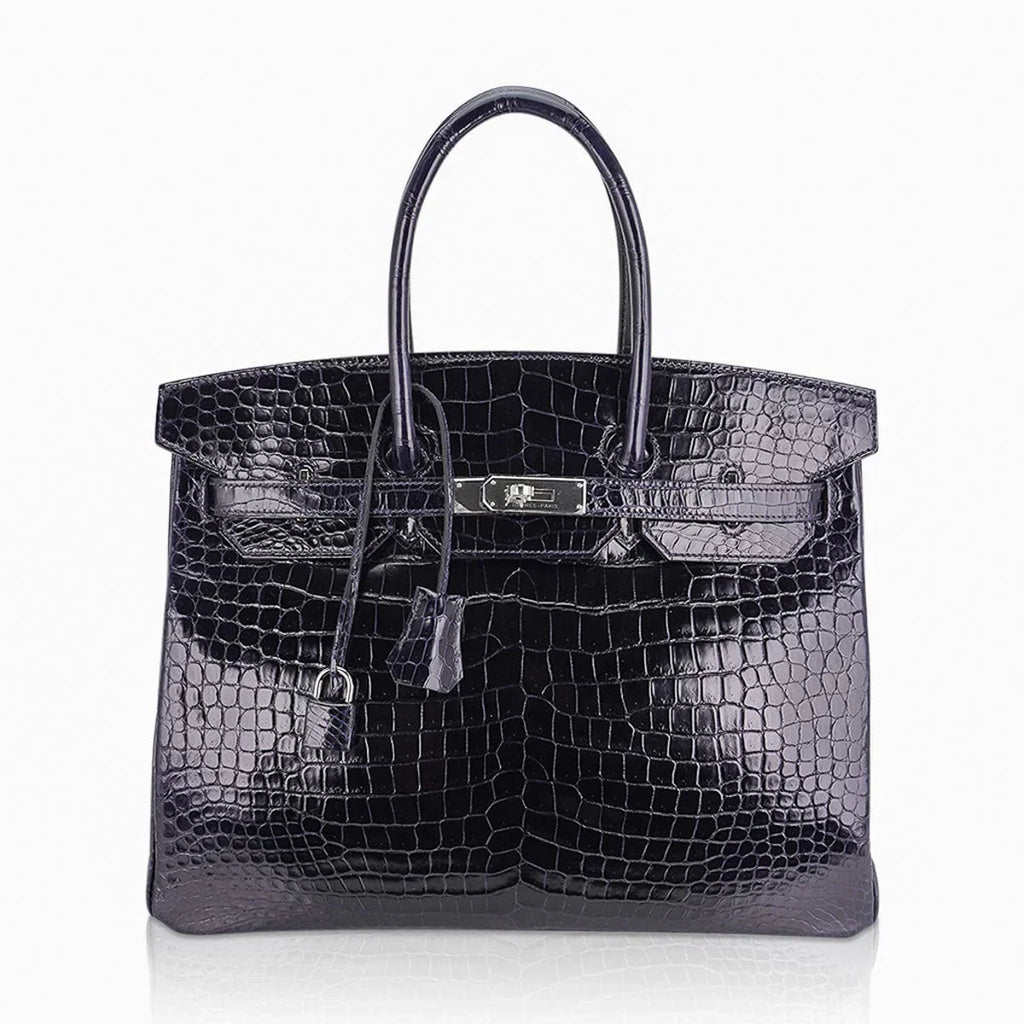 Birkin 35 Bag Blue Marine Porosus Crocodile with Palladium Hardware