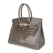 Load image into Gallery viewer, Birkin HSS 30 Bag Gris Tourterelle / Blue Sapphire Porosus Crocodile Limited Edition