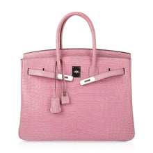 Load image into Gallery viewer, Limited Edition Birkin 35 Bag 5P Pink Matte Alligator with Palladium Hardware