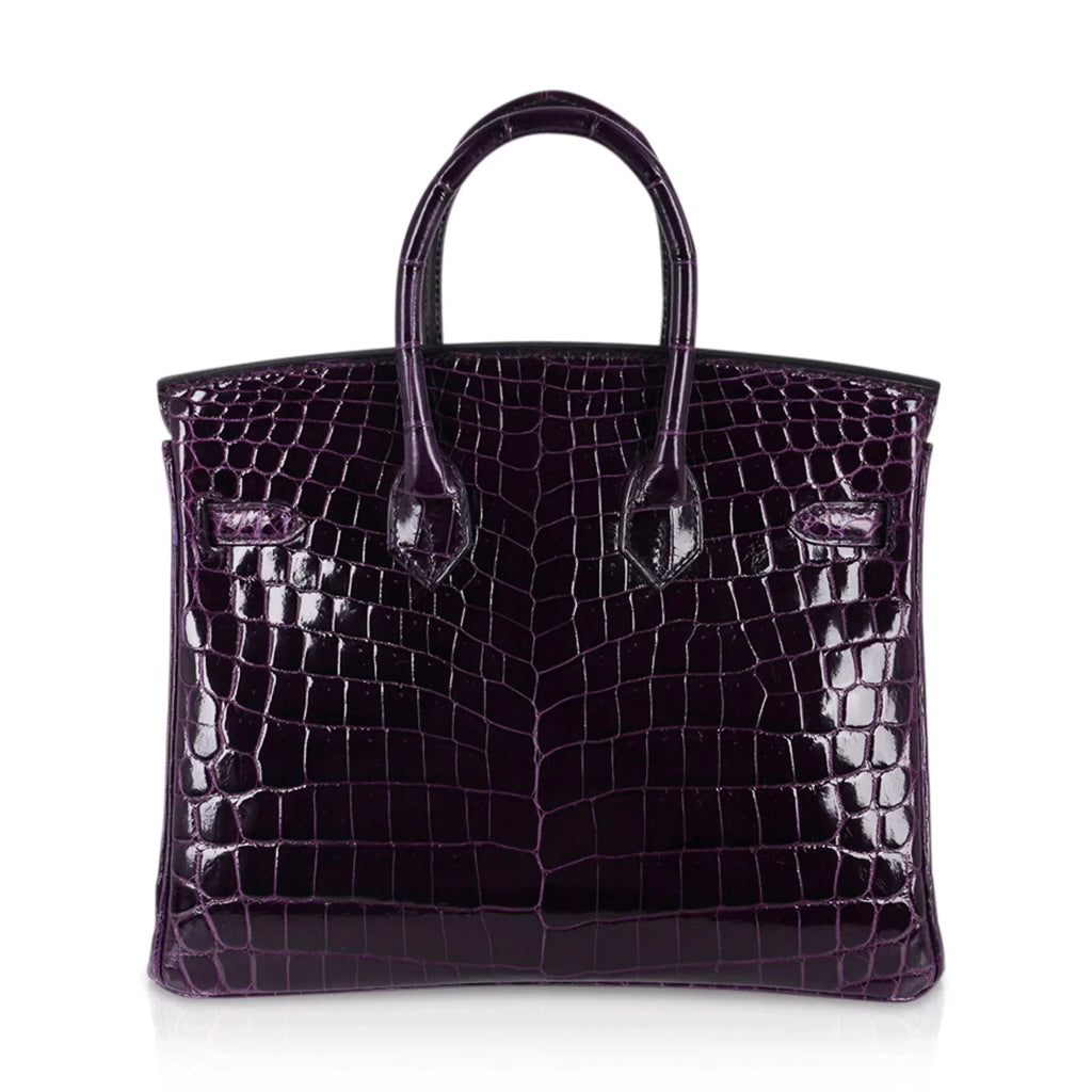 Birkin 25 Bag Aubergine Niloticus Crocodile with Gold Hardware