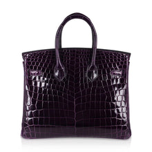 Load image into Gallery viewer, Birkin 25 Bag Aubergine Niloticus Crocodile with Gold Hardware