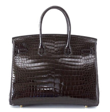 Load image into Gallery viewer, Birkin 35 Black Porosus Crocodile with Gold Hardware