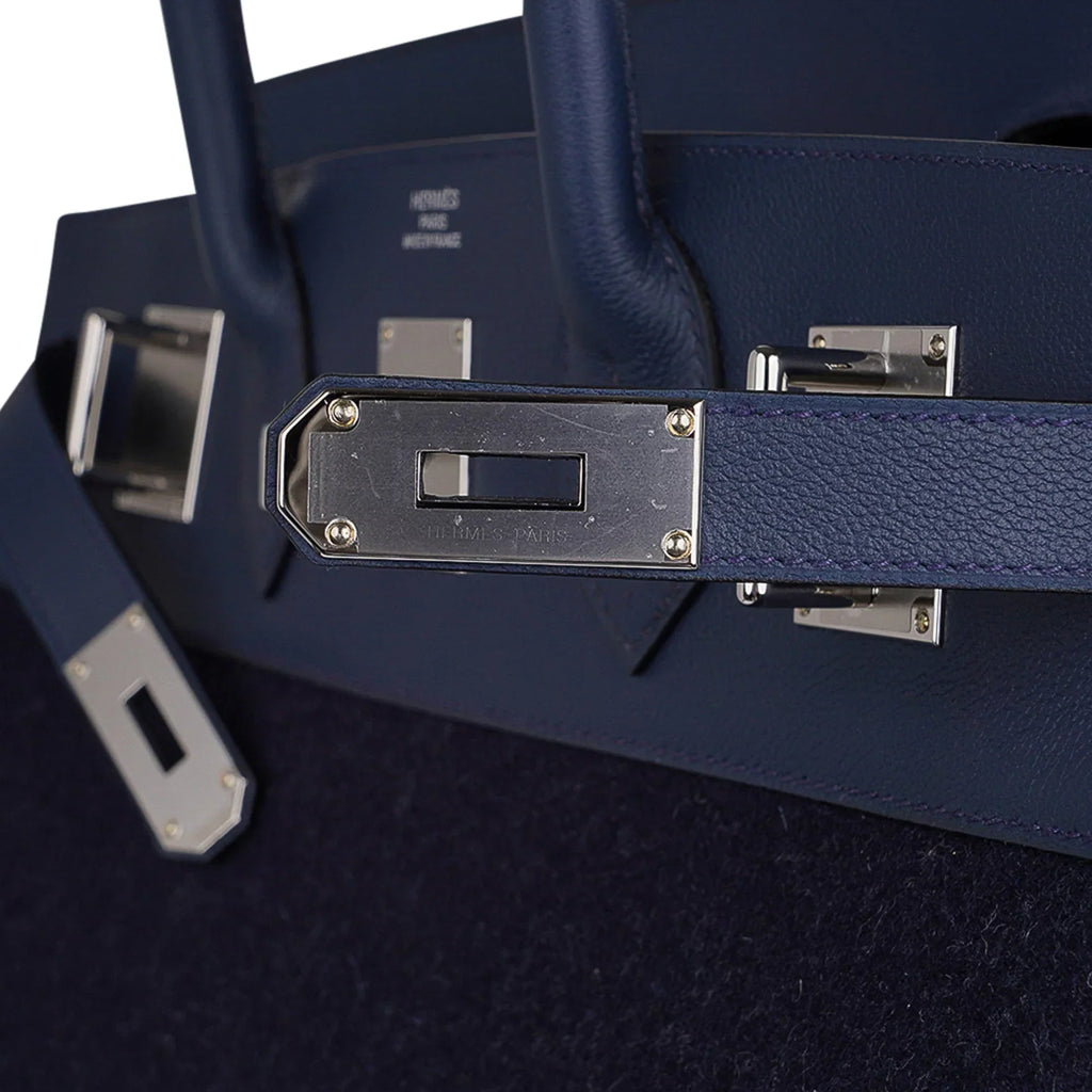 HAC Birkin 40 Bag Blue Nuit Feutre and Blue de Malte Evercolor Leather with Palladium Hardware