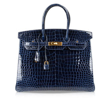 Load image into Gallery viewer, Birkin 35 Bag Blue Sapphire Porosus Crocodile Gold Hardware New