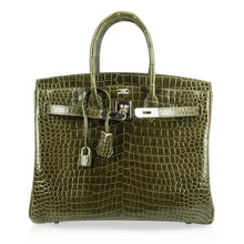 Load image into Gallery viewer, Birkin 35 Bag Vert Veronese Porosus Crocodile Palladium Hardware