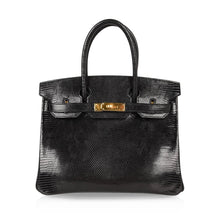 Load image into Gallery viewer, Birkin 30 Bag Jet Black Lizard Gold Hardware