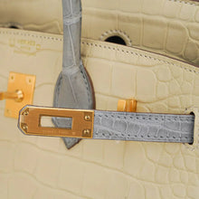 Load image into Gallery viewer, Special Order HSS Birkin 25 Bag in Matte Alligator Vanille and Gris Pearl Alligator with Brushed Gold Hardware