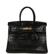 Load image into Gallery viewer, Birkin Black Matte Niloticus Crocodile Gold Hardware
