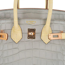 Load image into Gallery viewer, Special Order HSS Birkin 25 Bag Gris Perle &amp; Vanille Matte Alligator with Rose Gold Hardware