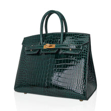 Load image into Gallery viewer, Birkin 25 Bag Sellier Vert Fonce Porosus Crocodile Bag with Gold Hardware