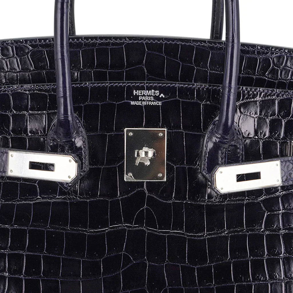 Birkin 35 Bag Blue Marine Porosus Crocodile with Palladium Hardware