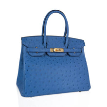 Load image into Gallery viewer, Birkin 30 Bag Bleu Mykonos Ostrich with Gold Hardware