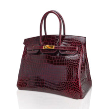 Load image into Gallery viewer, Birkin 35 Bag Bordeaux Porosus Crocodile with Gold Hardware