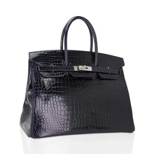 Load image into Gallery viewer, Birkin 35 Bag Blue Marine Porosus Crocodile with Palladium Hardware