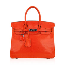 Load image into Gallery viewer, Birkin 25 Bag Orange Tangerine Lizard with Ruthenium Hardware