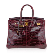 Load image into Gallery viewer, Special Order HSS Birkin 35 Bag Bordeaux Porosus Crocodile with Gold Hardware