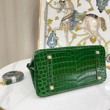 Load image into Gallery viewer, Birkin Emerald Shiny Niloticus Crocodile Gold Hardware