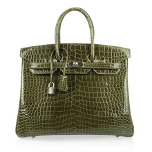 Load image into Gallery viewer, Birkin 35 Bag Vert Veronese Porosus Crocodile Palladium Hardware