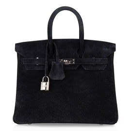 Birkin 25 Bag Black Doblis Suede with Palladium Hardware
