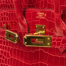 Load image into Gallery viewer, Birkin 25 Bag Red Braise Porosus Crocodile Gold Hardware Lipstick Red