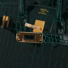 Load image into Gallery viewer, Birkin 25 Bag Sellier Vert Fonce Porosus Crocodile Bag with Gold Hardware