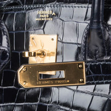 Load image into Gallery viewer, Birkin 30 Bag Blue Marine Porosus Crocodile Gold Hardware
