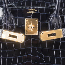 Load image into Gallery viewer, Birkin 30 Bag Blue Marine Porosus Crocodile Gold Hardware