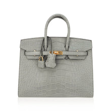 Load image into Gallery viewer, Birkin 25 Bag Gris Ciment Matte Alligator with Gold Hardware