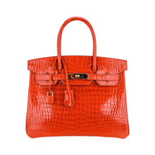 Load image into Gallery viewer, Birkin 30 Bag Orange Poppy Porosus Crocodile with Gold Hardware