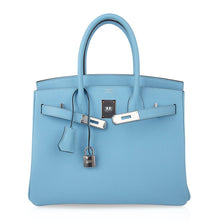 Load image into Gallery viewer, Birkin 30 Bag Blue Celeste Epsom Palladium Hardware New