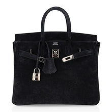 Load image into Gallery viewer, Birkin 25 Bag Black Doblis Suede with Palladium Hardware