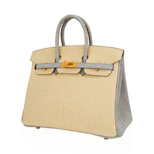Load image into Gallery viewer, Special Order HSS Birkin 25 Bag in Matte Alligator Vanille and Gris Pearl Alligator with Brushed Gold Hardware