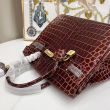 Load image into Gallery viewer, Birkin Bordeaux Shiny Porosus Crocodile Gold Hardware