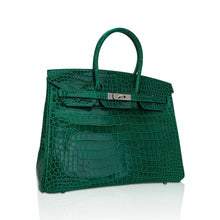 Load image into Gallery viewer, Birkin 35 Bag Emerald Porosus Crocodile with Palladium Hardware