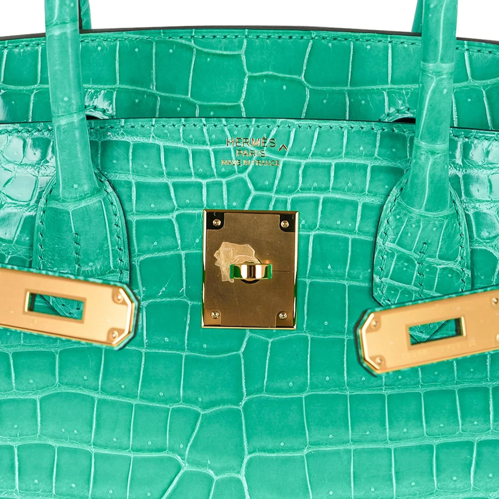 Birkin 30 Bag Jade Porosus Crocodile Gold Hardware
