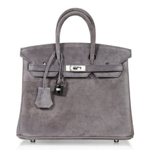 Load image into Gallery viewer, Birkin 25 Bag Gris Fume Doblis Suede with Palladium Hardware