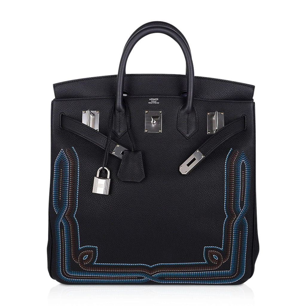 Limited Edition HAC Western Birkin 40 Bag Runway Embroidered Black Togo Leather with Palladium Hardware