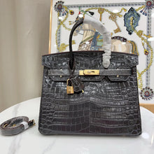 Load image into Gallery viewer, Birkin Black Matte Niloticus Crocodile Gold Hardware