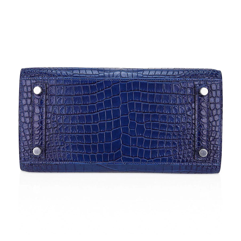 Limited Edition Birkin 25 Bag Sellier Indigo Aizome Porosus Crocodile with Palladium Hardware