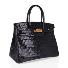 Load image into Gallery viewer, Birkin 30 Bag Black Porosus Crocodile with Gold Hardware