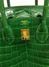Load image into Gallery viewer, Birkin Emerald Shiny Niloticus Crocodile Gold Hardware