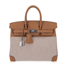 Load image into Gallery viewer, Limited Edition Birkin 25 Bag in Biscuit Swift Leather &amp; Ecru Toile H with Palladium Hardware