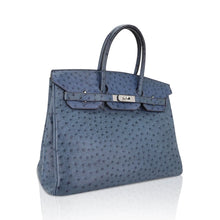 Load image into Gallery viewer, Birkin Vintage 35 Bag Blue Roi Ostrich Palladium Hardware