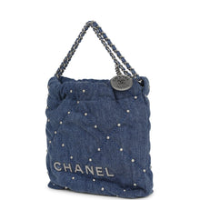 Load image into Gallery viewer, Chanel Mini 22 Bag Blue Studded Denim Silver Hardware